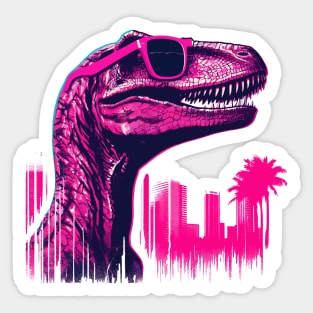 Pink Velociraptor in miami beach Sticker